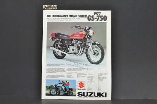 Vintage NOS 1977 Suzuki GS750 Motorcycle Brochure OEM Specs Dealer Stamp
