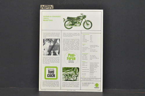 VTG NOS 1967 Suzuki X5 Invader T200 Motorcycle Dealer Sales Brochure OEM Specs