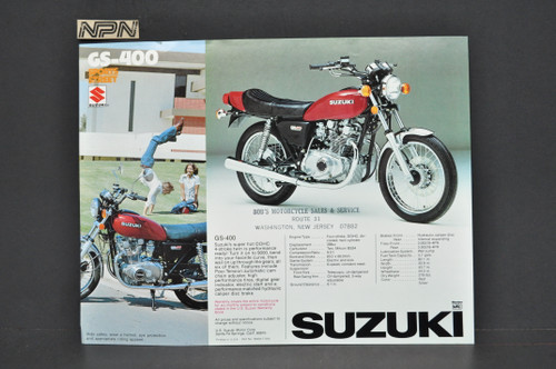 Vintage NOS 1977 Suzuki GS550 GS400 Brochure Motorcycle Specs Dealer Stamps OEM