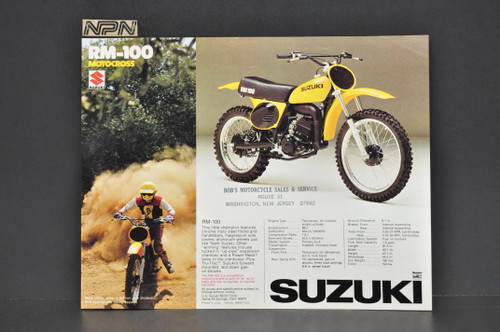 Vintage NOS 1977 Suzuki RM100 RM125 Brochure Motorcycle Specs Dealer Stamps OEM