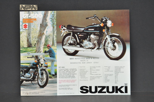 Vintage NOS 1976 Suzuki GT500 GT380 Brochure Motorcycle Specs Dealer Stamps OEM