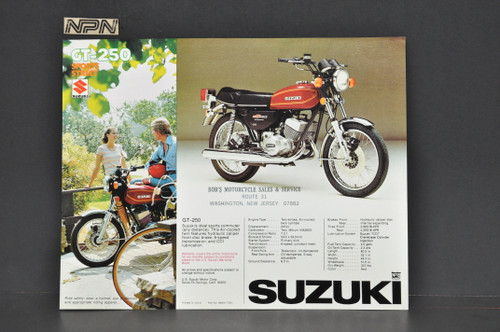 Vintage NOS 1976 Suzuki GT250 GT185 Brochure Motorcycle Specs Dealer Stamps