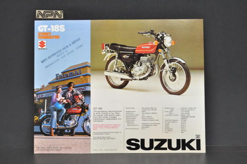 Vintage NOS 1976 Suzuki GT250 GT185 Brochure Motorcycle Specs Dealer Stamps