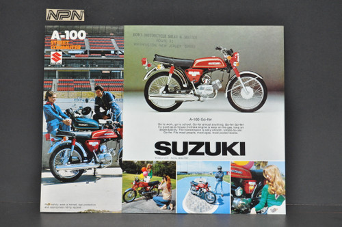 Vintage NOS 1976-77 Suzuki A100 Go-fer Brochure Motorcycle Specs Dealer Stamps
