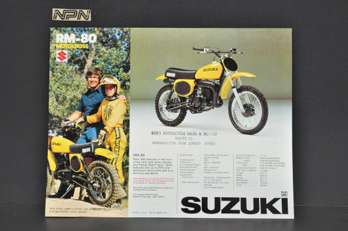 Vintage NOS 1976 Suzuki RM80 Brochure Motorcycle Specs Dealer Stamps MX OEM