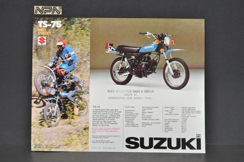 Vintage NOS 1976 Suzuki TS75 Brochure Motorcycle Specs Dealer Stamps OEM