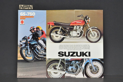 Vintage NOS 1977 Suzuki GS750 Motorcycle Brochure Specs Dealer Stamp OEM