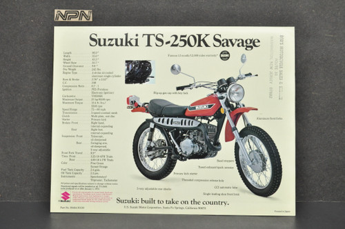 Vintage NOS 1973 Suzuki TM250 K Champion TS250 K Savage Brochure Dealer Specs
