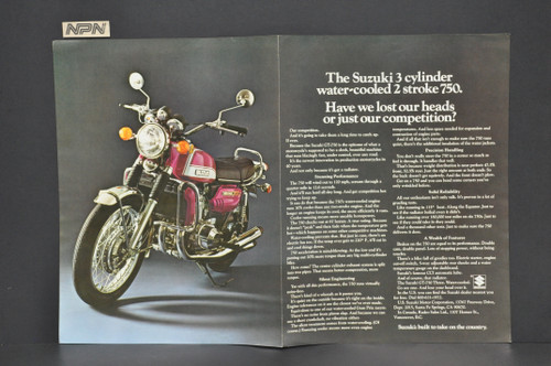 VTG NOS 1972 Suzuki GT750 Water Buffalo Motorcycle Brochure Dealer OEM Poster