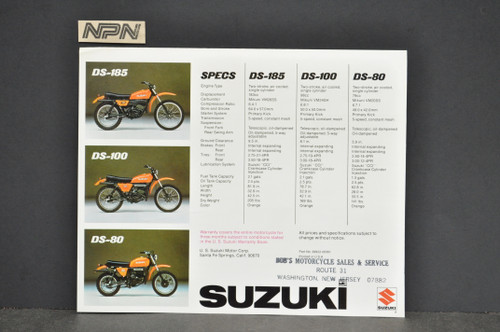 Vintage 1978 Suzuki DS185 DS100 DS80 Motorcycle Brochure Dealer Specs OEM
