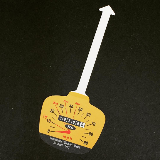 Rare Early 1960s Honda CA95 Baby Dream Handlebar Tag Explaining to the New Owner Recommended Break in Speeds