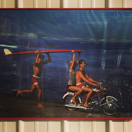 Large Vintage Honda Motorcycle Surfing Poster