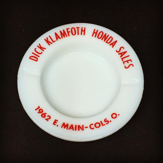 Milk Glass Honda Dealership Ashtray from AMA Racing Hall of Fame Dick Klamfoth Dealership 