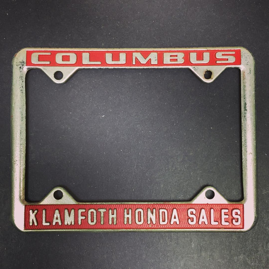 Vintage Honda Motorcycle License Plate Bracket of Former Professional Racer and Dealership Owner Dick Klamfoth