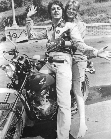 Paul McCartney and wife Linda on a 1974 Honda XL125