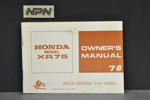Vintage 1978 Honda XR75 '78 Motorcycle Owners Manual 1977 Print