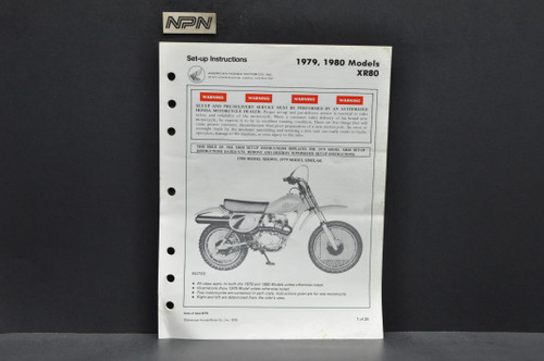 Vintage 1979-80 Honda XR80 Motorcycle Dealer Set Up Instruction