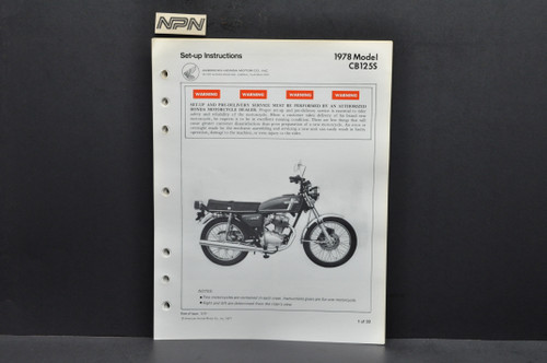 Vintage 1978 Honda CB125 S Motorcycle Dealer Set Up Instruction