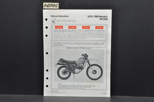 Vtg NOS 1979-80 Honda XR250 Motorcycle Dealer Set Up Instruction