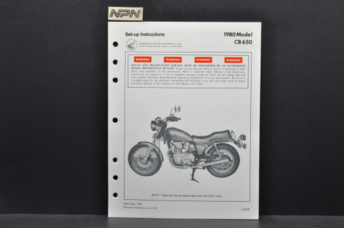 Vintage NOS 1980 Honda CB650 Motorcycle Dealer Set Up Instruction