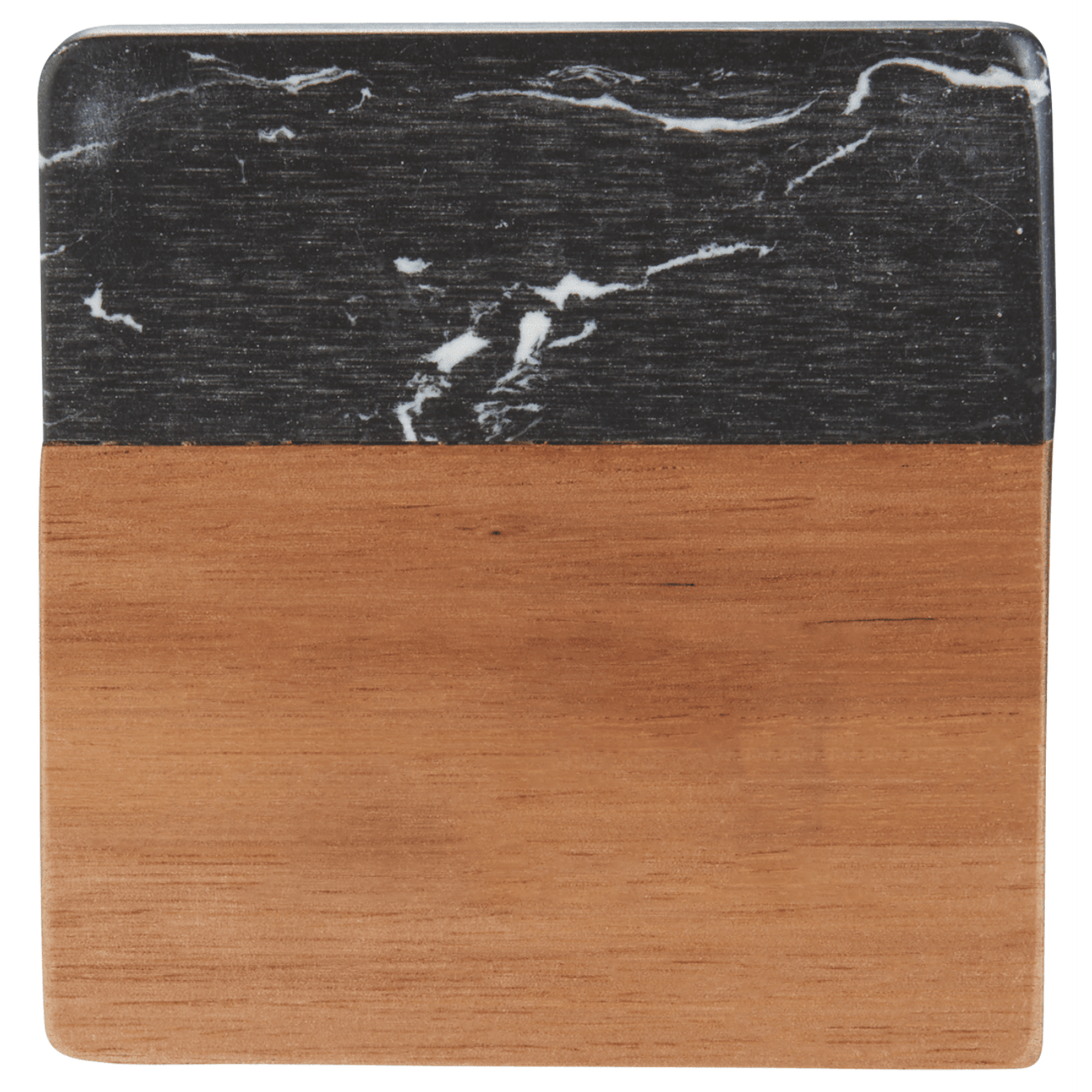 Custom Black Marble and Wood Coaster Set