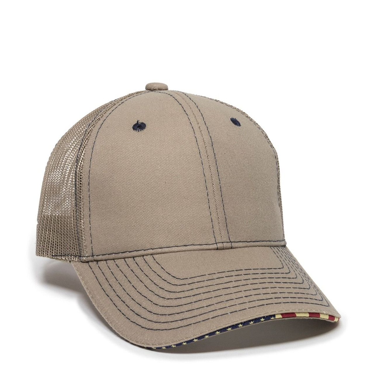 Custom Embroidered USA Trucker Hats - Khaki
