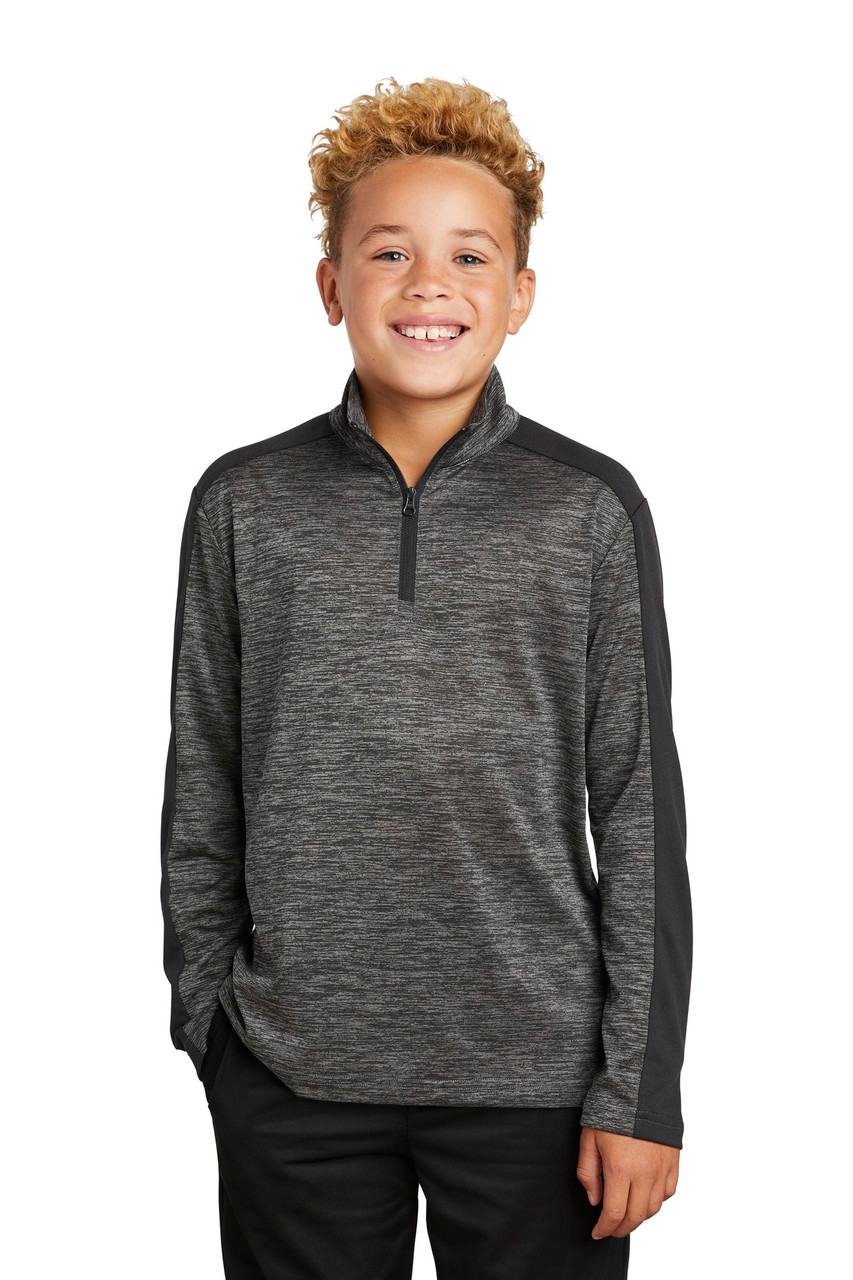 Embroidered Sport-Tek Youth PosiCharge Electric Heather Colorblock 1/4-Zip Pullover. YST397
