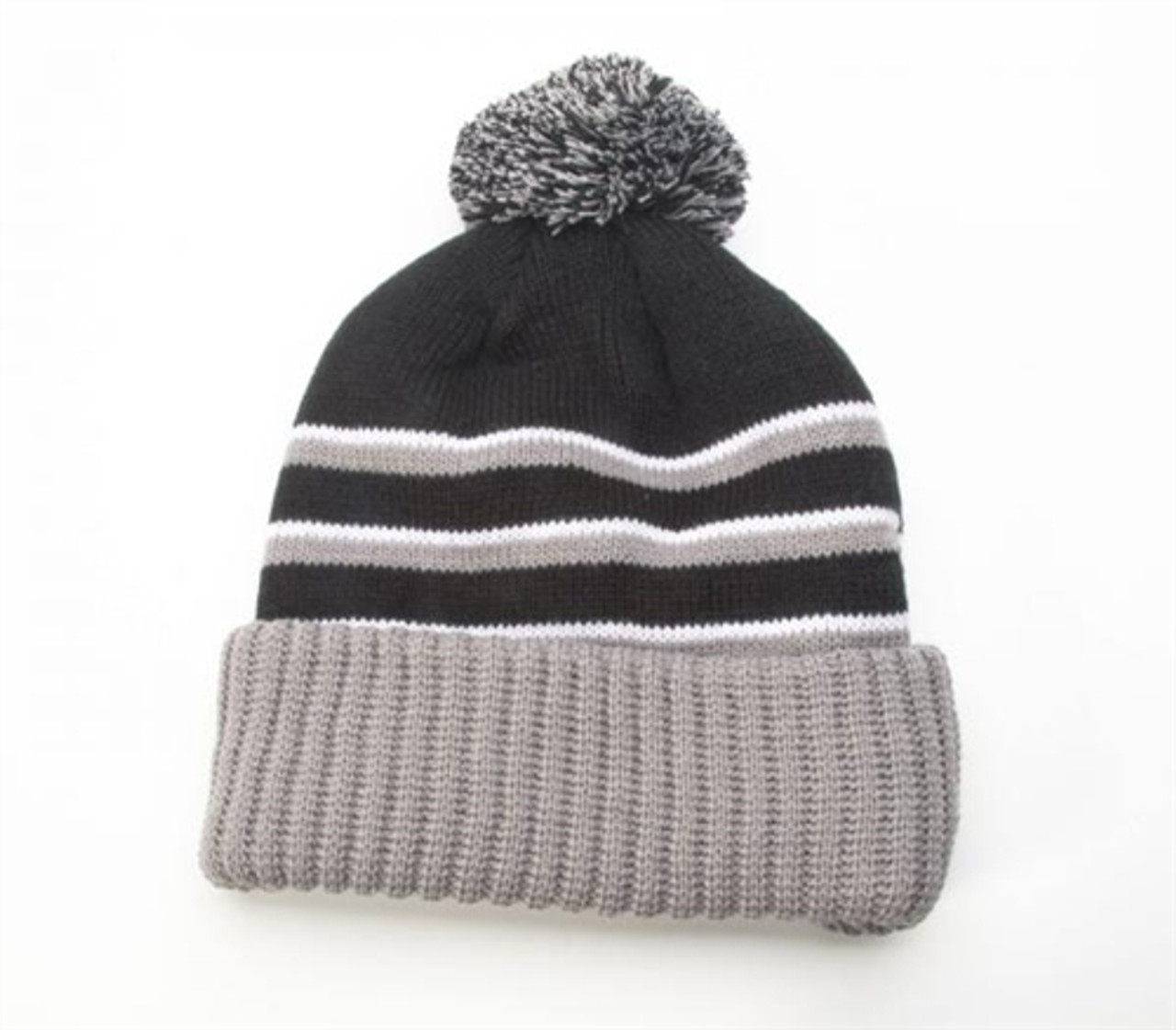 Embroidered Pom Knit Beanie w-Cuff