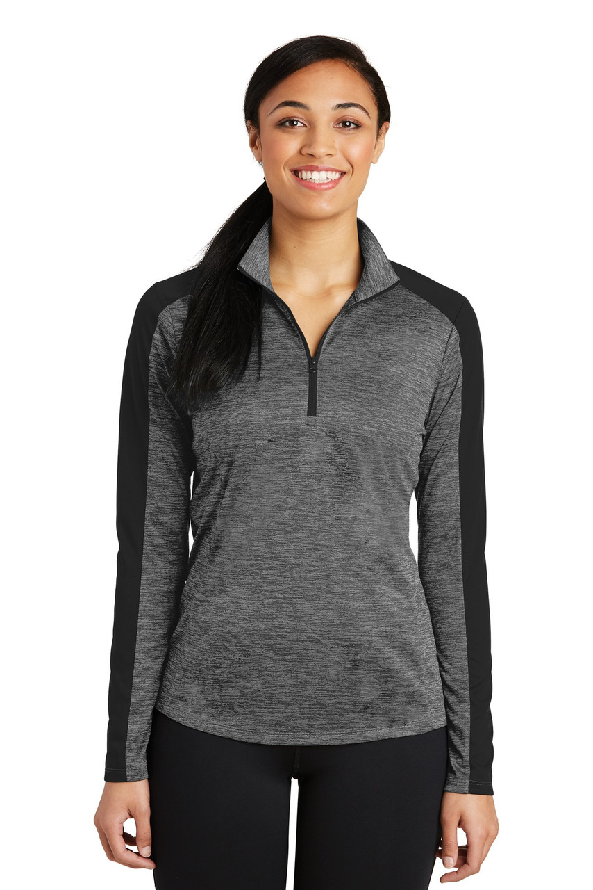 Embroidered Sport-Tek Ladies PosiCharge Electric Heather Colorblock 1/4-Zip Pullover. LST397