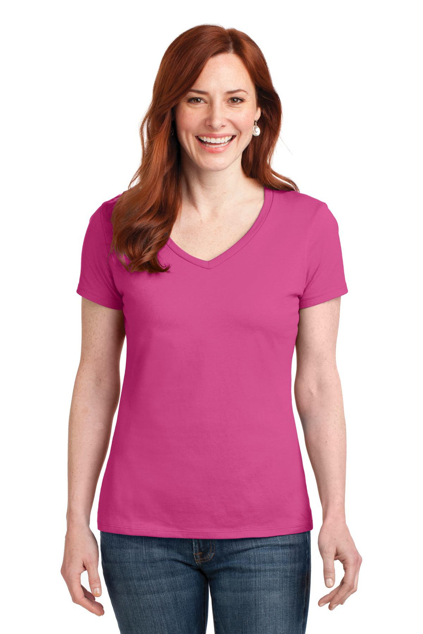 Custom Hanes Ladies Perfect-T Cotton V-Neck T-Shirt. S04V