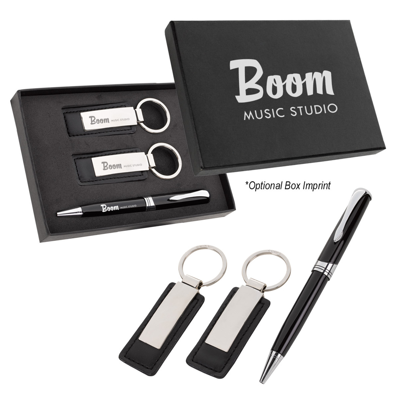 Custom Executive Pen And Leatherette Key Tag Box Set 9958