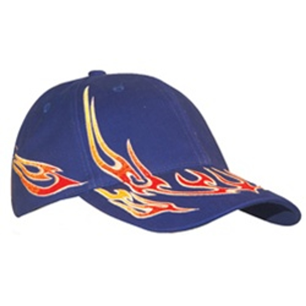Custom Royal with Yellow Flame Predecorated Racing Cap