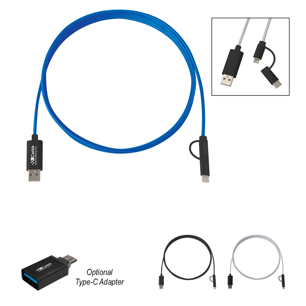Custom 3-In-1 10 Ft. Braided Charging Cable 2928
