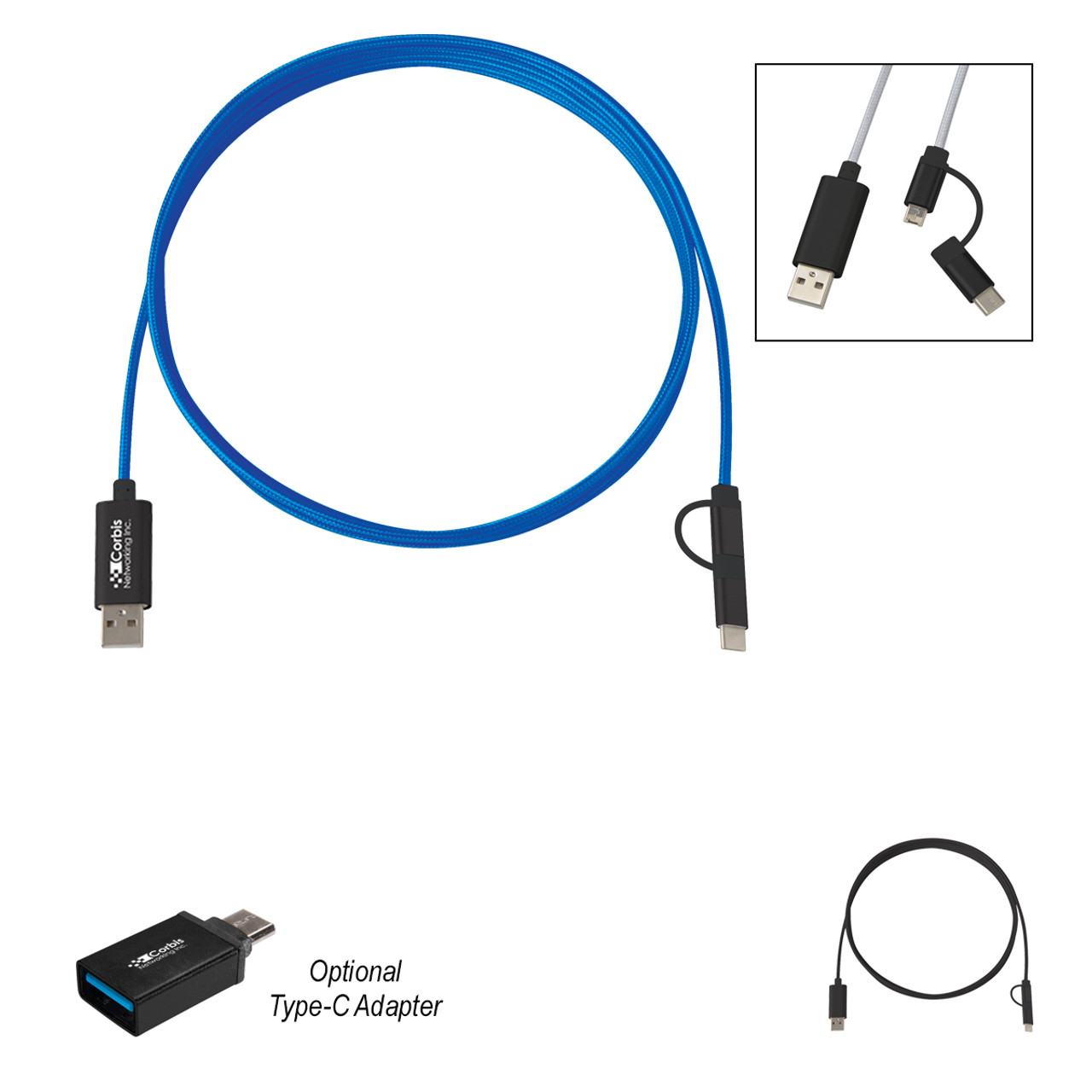 Custom 3-In-1 10 Ft. Braided Charging Cable 2928