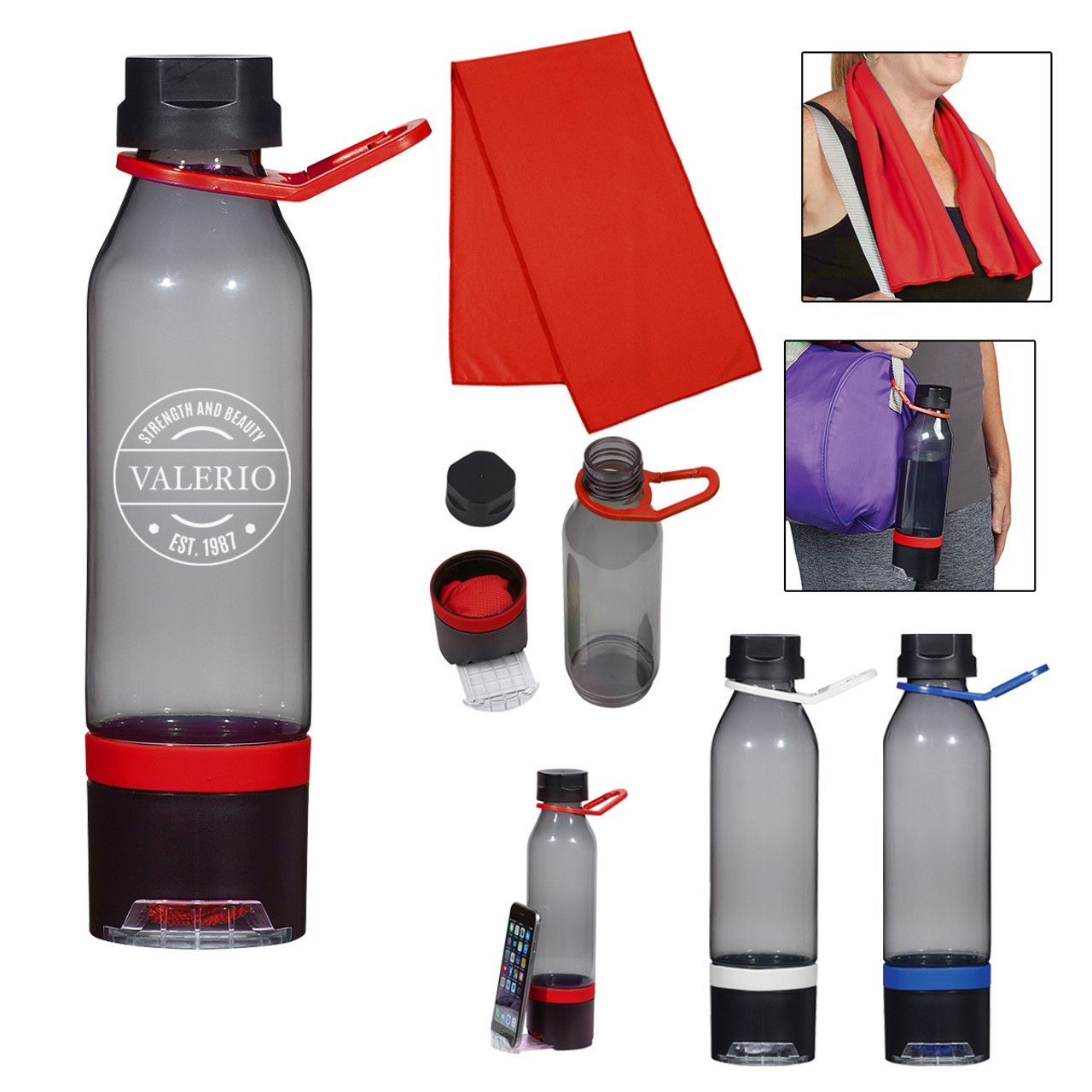 Custom 15 Oz. Energy Sports Bottle With Phone Holder and Cooling Towel 5875