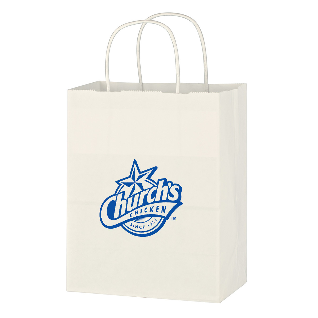 Custom Kraft Paper White Shopping Bag - 8" x 10-1/4" 3911