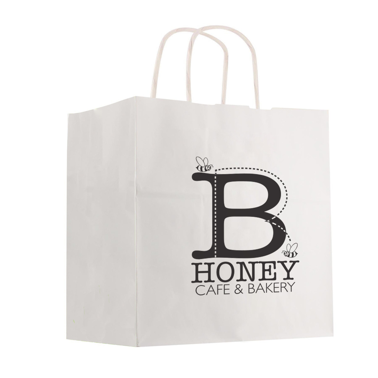 Custom Kraft Paper White Shopping Bag - 10" x 10" 3941