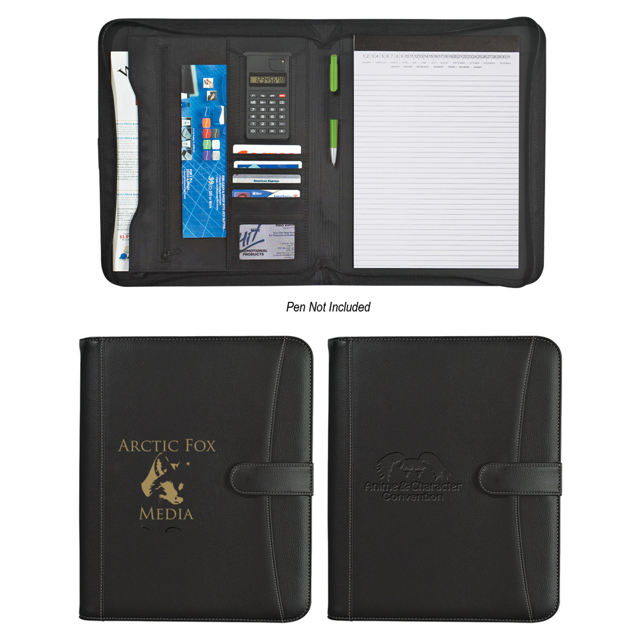 Custom Pebble Grain Zippered Portfolio With Calculator 6444