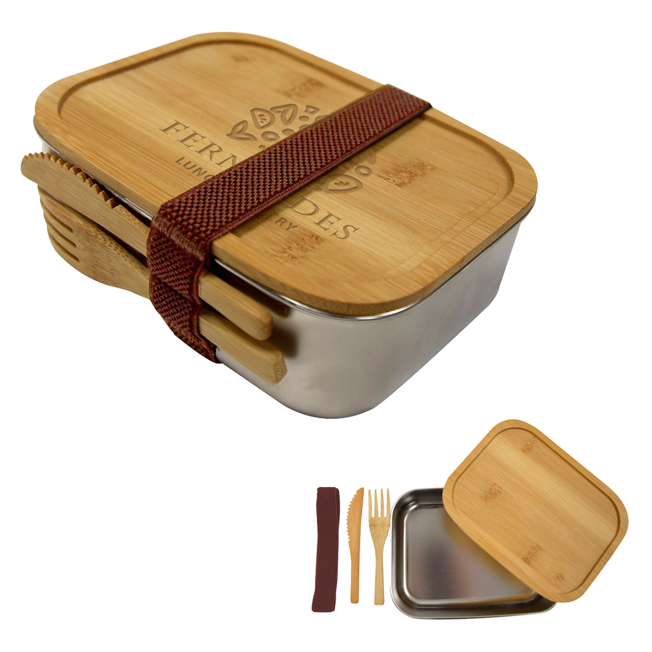 Custom Sophisticate Stainless & Bamboo Bento Box 75004