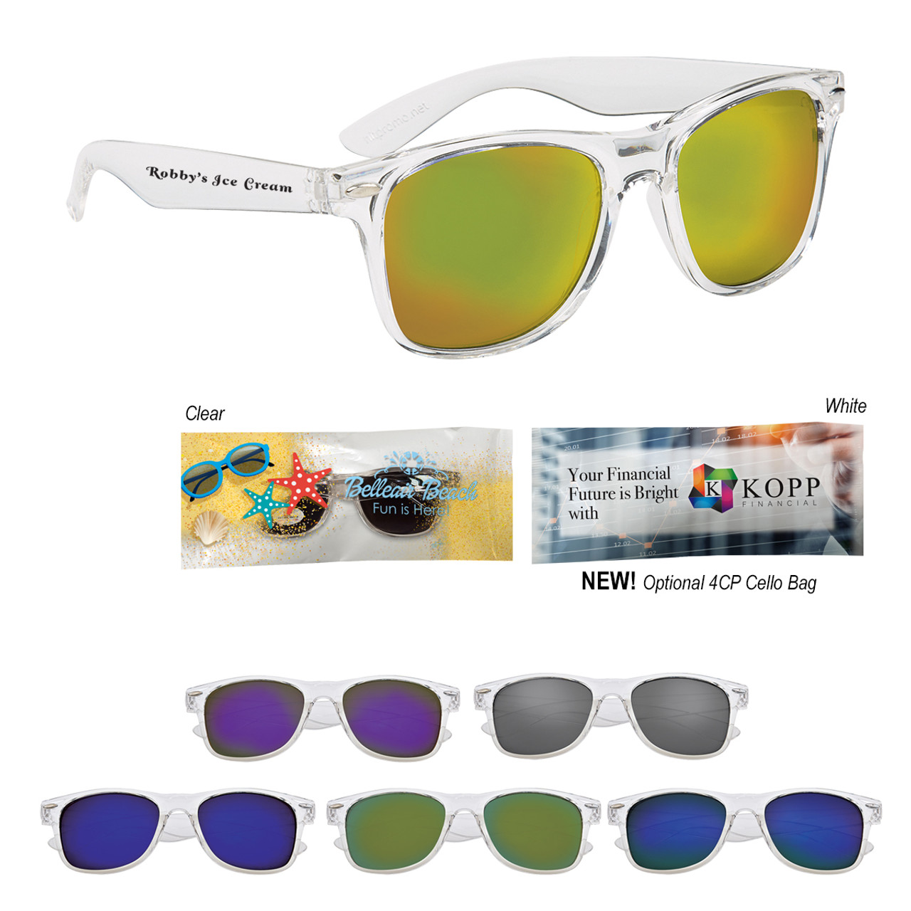 Custom Crystalline Mirrored Malibu Sunglasses 6207
