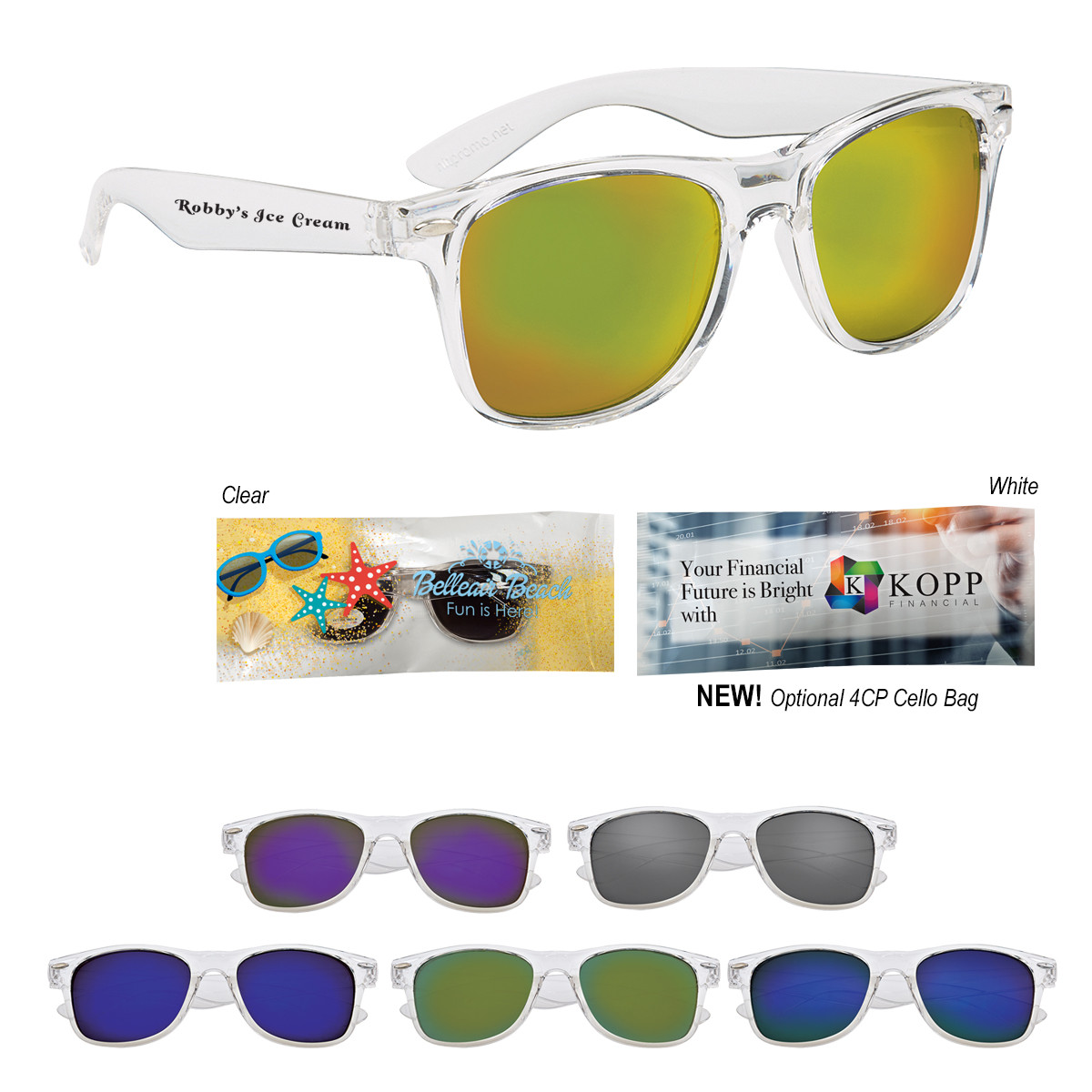 Custom Crystalline Mirrored Malibu Sunglasses 6207