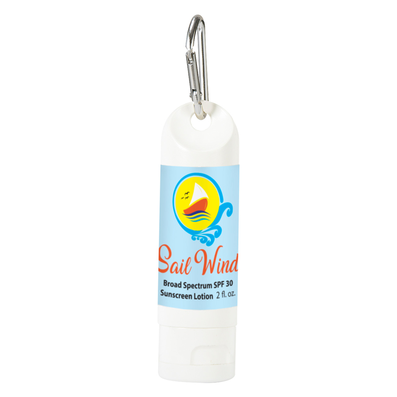 Custom 2 Oz. SPF 30 Sunscreen Lotion Carabiner Bottle 9090