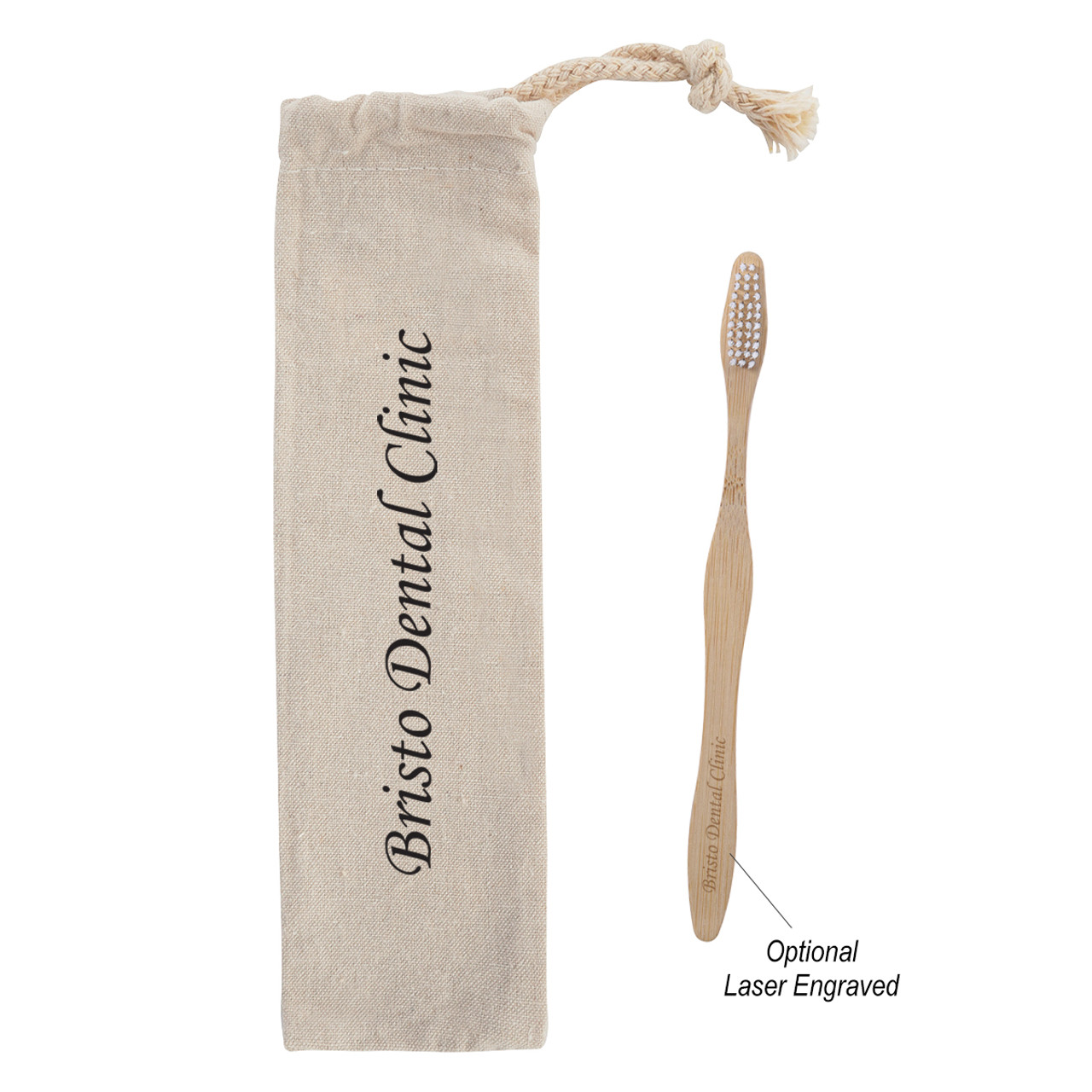 Custom Bamboo Toothbrush In Cotton Pouch 9114