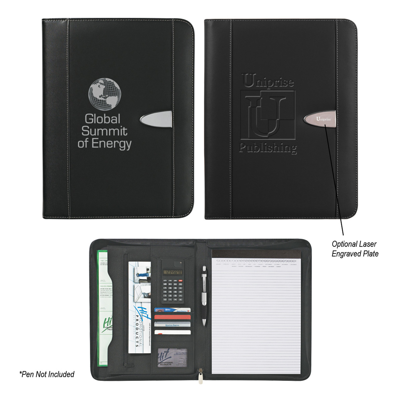 Custom Eclipse Bonded Leather Zippered Portfolio With Calculator 6704