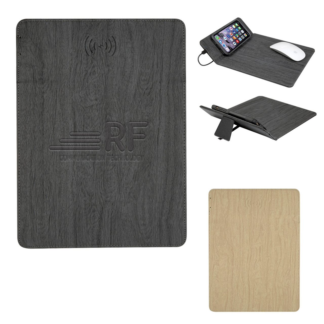 Custom Woodgrain Wireless Charging Mouse Pad With Phone Stand 2769