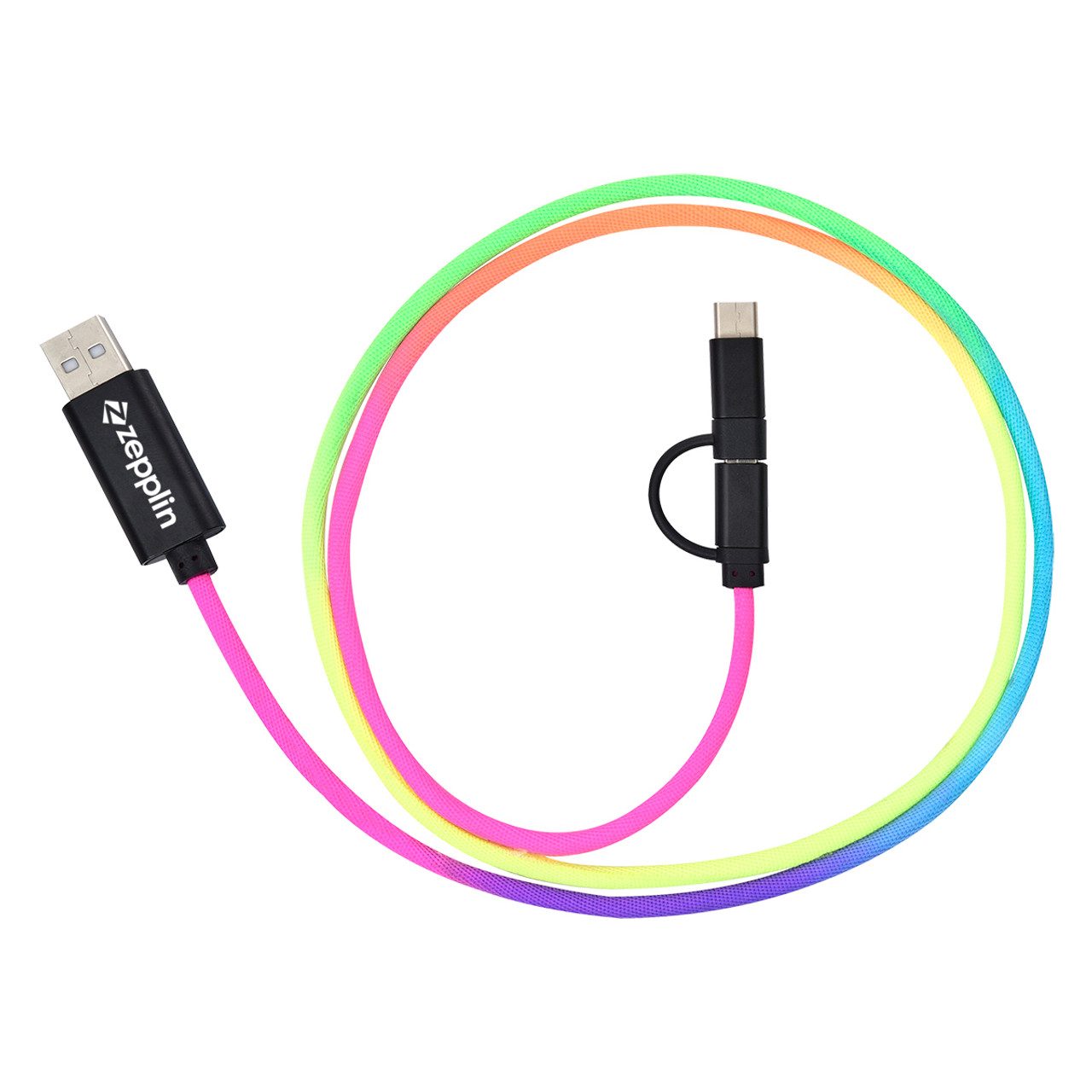 Custom 3-In-1 3 Ft. Rainbow Braided Charging Cable 2595