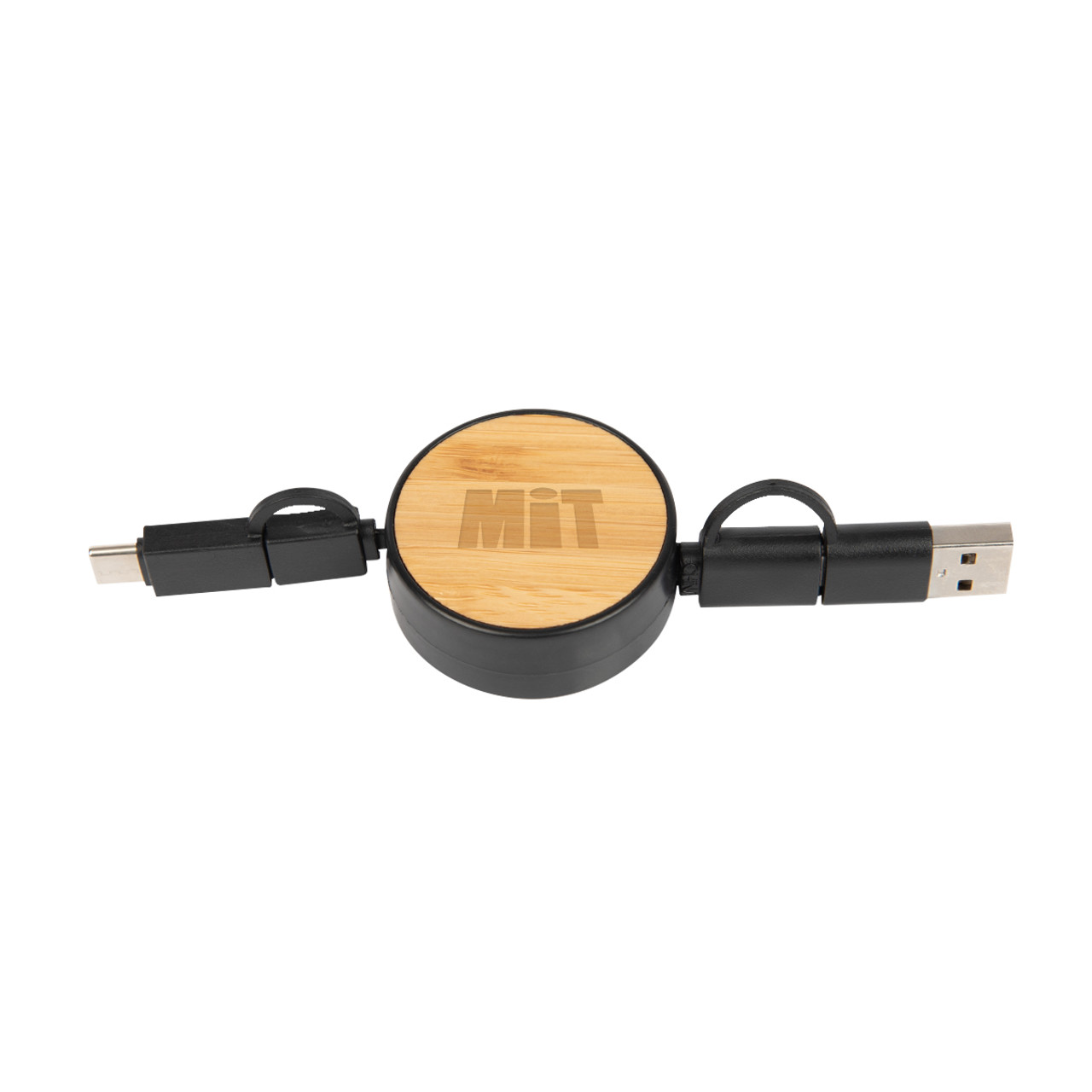 Custom Bamboo Retractable 3-in-1 Charging Cable 25211