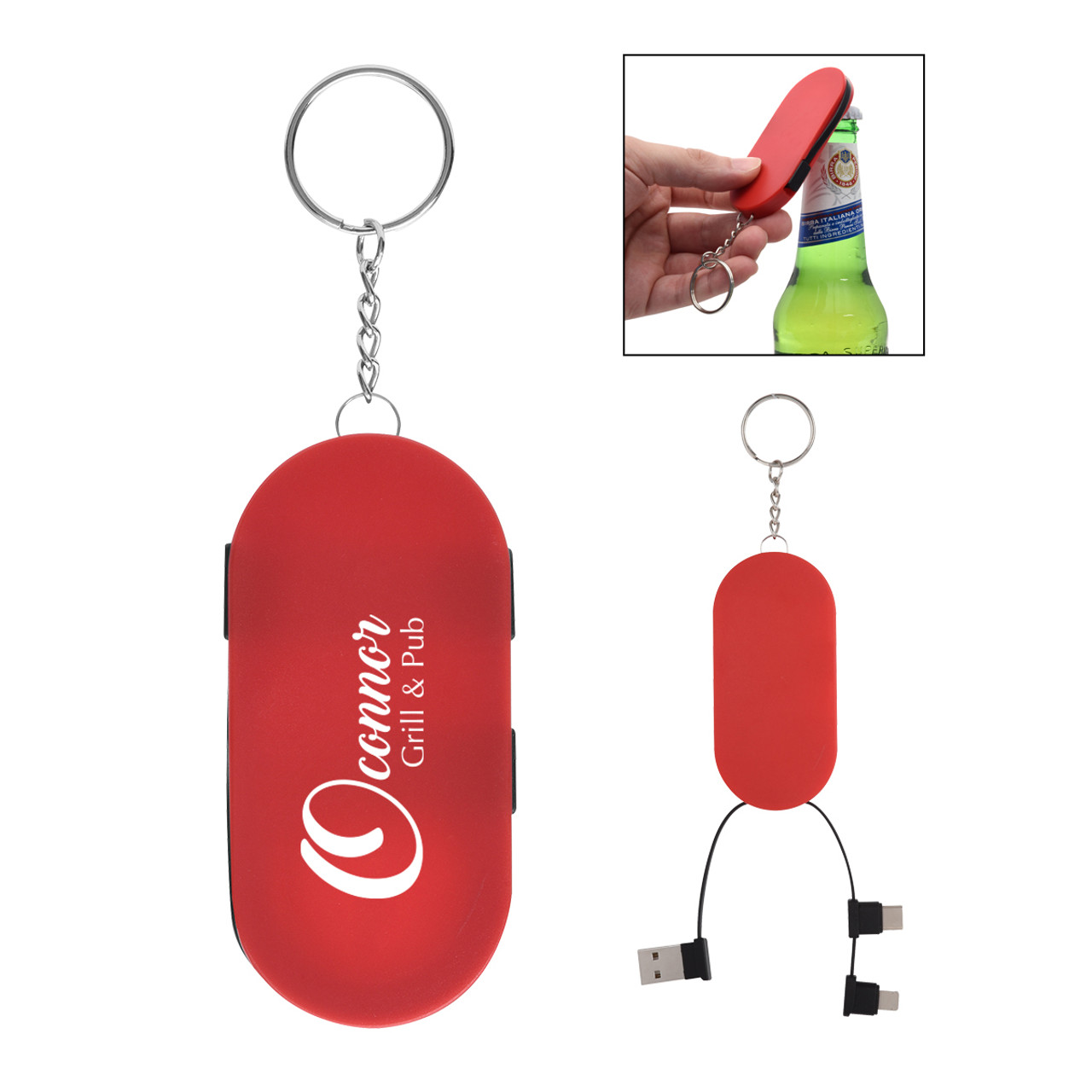 Custom Hideaway 3-In-1 Charging Cable & Bottle Opener 2594