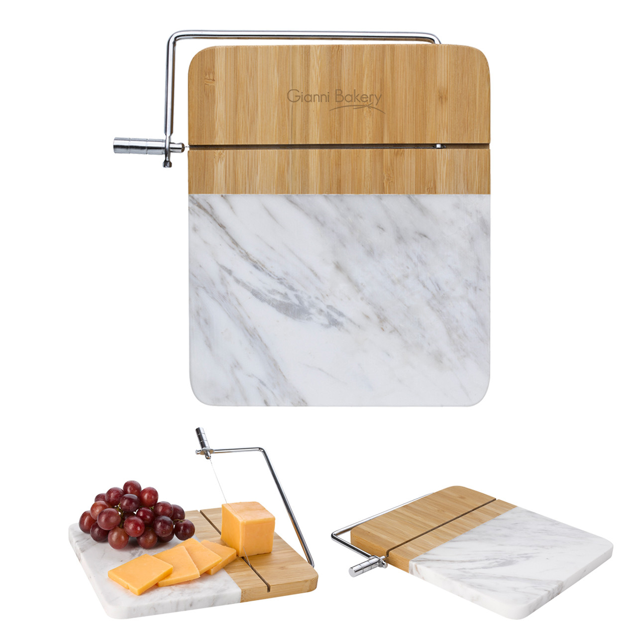 Custom Marble and Bamboo Cheese Cutting Board With Slicer 2176