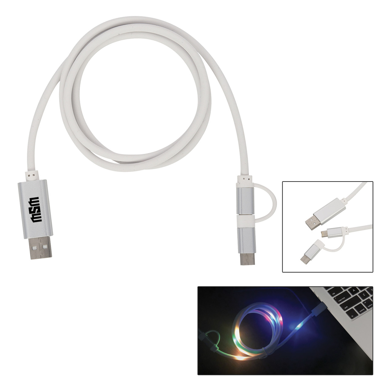 Custom 3-in-1 3 Ft. Disco Tech Light Up Charging Cable 2482